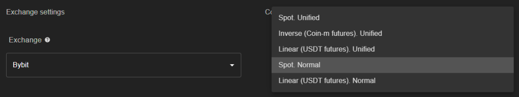 Different market types for Bybit exchange