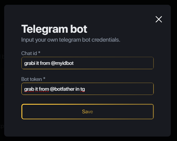 Telegram notifications config